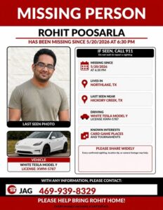 Rohit Poosarla Missing Northlake, TX